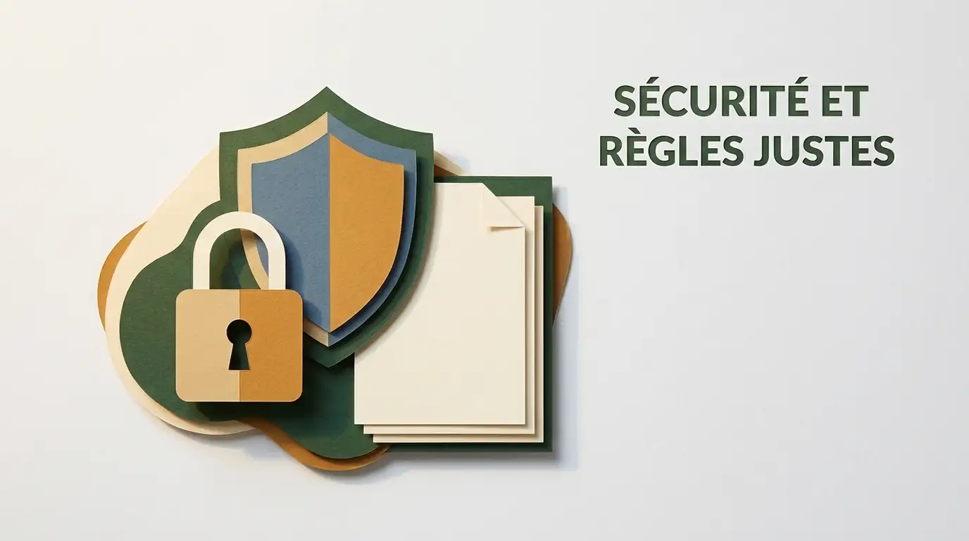 Cadenas bouclier et documents illustrant les règles de sécurité du casino