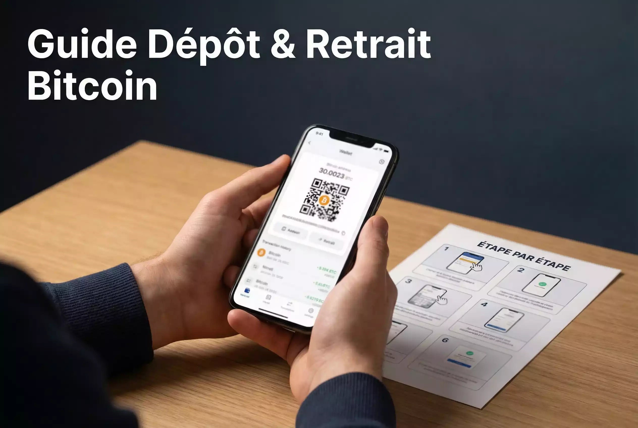 Personne configurant un portefeuille Bitcoin sur smartphone pour effectuer un dépôt sur un bookmaker