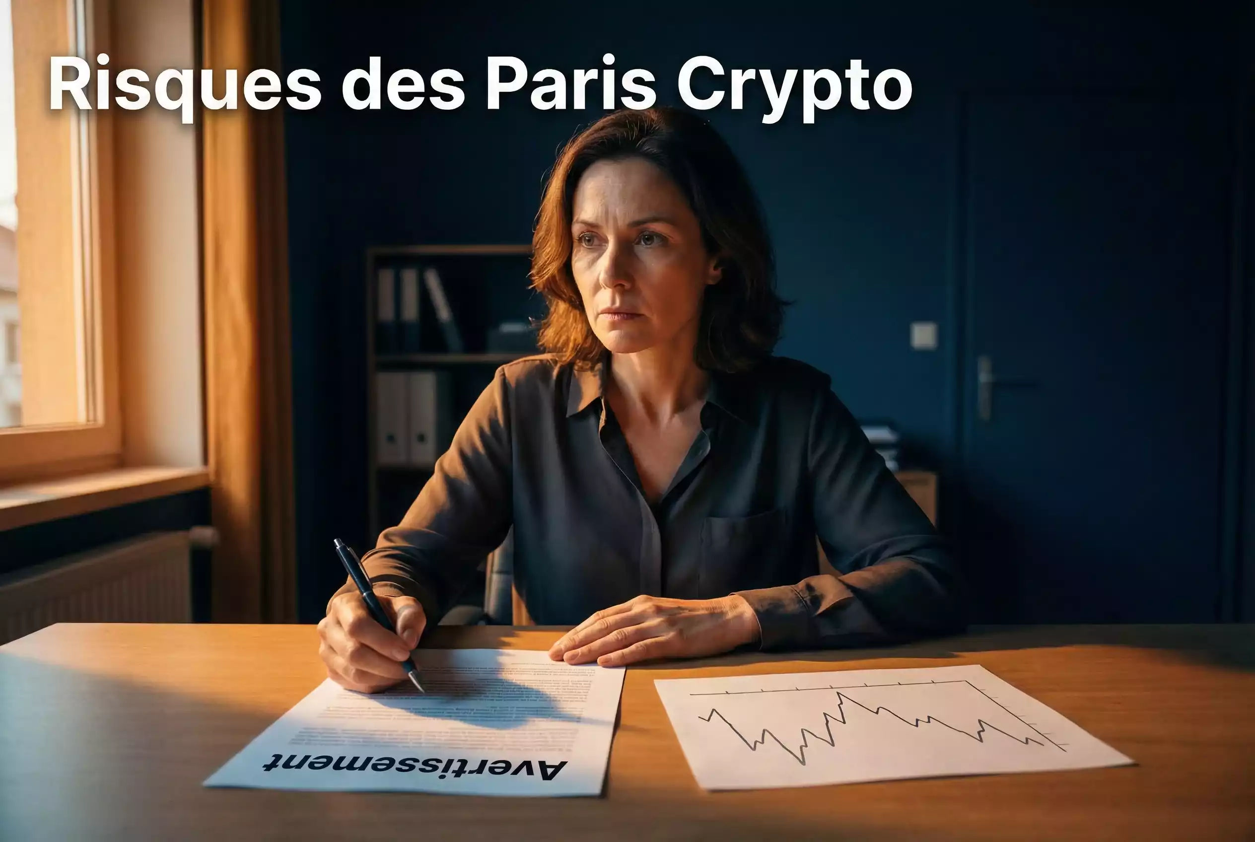 Document d'avertissement sur les risques des paris en cryptomonnaie avec graphique de volatilité